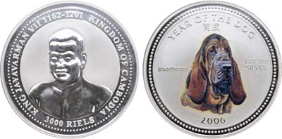 Лот №108,  Камбоджа. 3000 риэль 2006 года. Серия год собаки - порода Бландхаунд (с сертификатом).