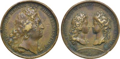 Лот №209, Франция. Медаль 1697 года. В память бракосочетания Людовика, герцога Бургундского, и Марии-Аделаиды Савойской