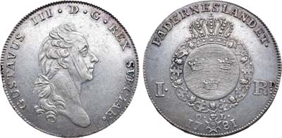Лот №221,  Королевство Швеция. Король Густав III. Риксдалер 1781 года. OL.