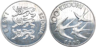 Лот №229,  Эстония. Вторая республика. 100 крон 1992 года. Денежная реформа.