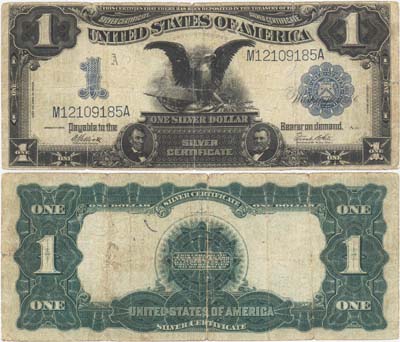 Лот №430,  США. Казначейство Соединённых штатов. 1 доллар 1899 года. Голубая печать. Президенты Авраам Линкольн и Улисс Грант.