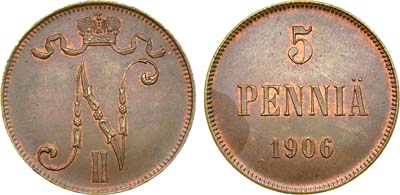 Лот №1012, 5 пенни 1906 года.