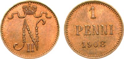Лот №1024, 1 пенни 1908 года.