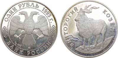 Лот №1308, 1 рубль 1993 года. Винторогий козёл.