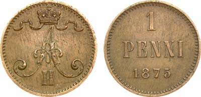 Лот №824, 1 пенни 1875 года.