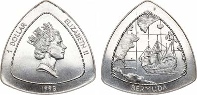 Лот №13,  Бермудские острова. Британское содружество. Королева Елизавета II. 1 доллар 1998 года. Бермудский треугольник.