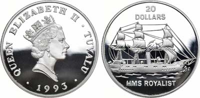 Лот №141,  Тувалу. Британское содружество. Елизавета II. 20 долларов 1993 года. Крейсер 