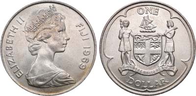 Лот №145,  Фиджи. Британское содружество. Елизавета II. 1 доллар 1969 года. Герб.
