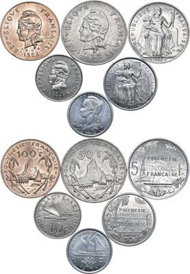 Лот №149,  Французские заморские территории. Сборный лот из 6 монет 1948-1990 гг.
