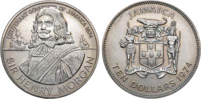 Лот №157,  Ямайка 10 долларов 1974 года. Сэр Генри Морган.