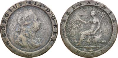Лот №23,  Великобритания. Британская империя. Король Георг III. 1 пенни 1797 года.
