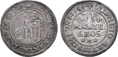 Лот №243,  Германия. Брауншвейг-Вольфенбюттель. Герцогство. Герцог Рудольф Август. 6 мариенгрошей (1/6 талера) 1689 года.