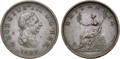 Лот №24,  Великобритания. Британская империя. Король Георг III. 1/2 пенни 1807 года. .