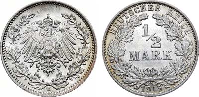 Лот №254,  Германская Империя. Император Вильгельм II. 1/2 марки 1915 года.