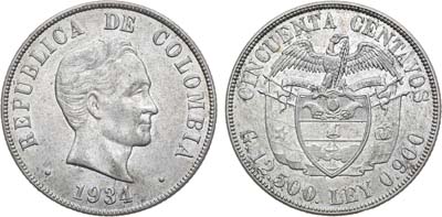 Лот №280,  Колумбия. Республика. 50 сентаво 1934 года.