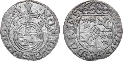 Лот №289,  Ливония. Шведская оккупация Риги. Король Карл XI Шведский. 1/24 талера 1669 года..