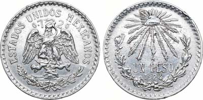 Лот №292,  Мексика. Мексиканские Соединённые Штаты. 1 песо 1924 года.
