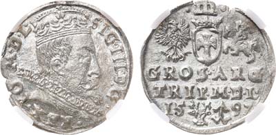 Лот №306,  Речь Посполитая. Король польский и великий князь литовский Сигизмунд III Ваза. 3 гроша (трояк) 1597 года .В слабе ННР MS 62.