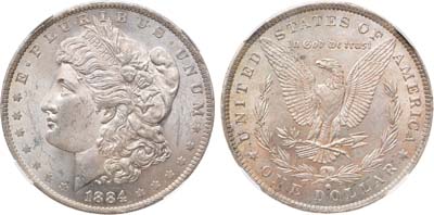 Лот №323,  США. 1 доллар 1884 года. MORGAN DOLLAR. В слабе ННР MS 62.
