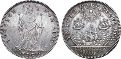 Лот №335,  Франция. Королевство. Король Людовик XIV. Жетон 1704 года. Ассоциация галантерейных торговцев Мерсье (Les Marchands Merciers).