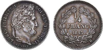 Лот №338,  Франция. Королевство (1815-1848 гг). Король Луи Филипп I. 1/2 франка 1843 года.