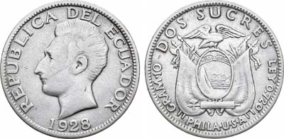 Лот №350,  Эквадор. Республика. 2 сукре 1928 года.