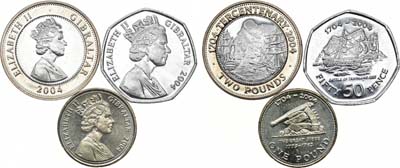Лот №39,  Гибралтар. Сборный лот из 3 монет 2004 года. 300 лет захвату Гибралтара. 200 лет Трафальгарскому сражению.
