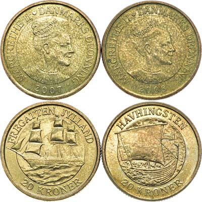 Лот №42,  Дания. Королевство. Маргрете II. Сборный лот из 2 монет по 20 крон 2007-2008 гг.