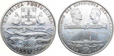 Лот №96,  Португалия. Республика. 1000 эскудо 1997 года. 100 лет океанографическим экспедициям.