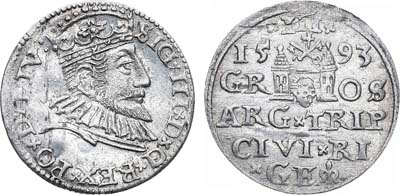 Лот №162,  Речь Посполитая. Король польский и великий князь литовский Сигизмунд III Васа. 3 гроша (трояк) 1593 года (GE).
