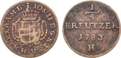 Лот №185,  Священная Римская Империя. Передняя Австрия. Император Иосиф II. 1/4 крейцера 1783 года (H).