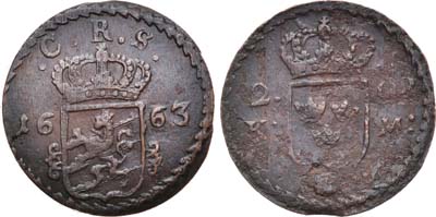 Лот №236,  Королевство Швеция. Король Карл XI. 2 эре 1663 года (C.R.S.).