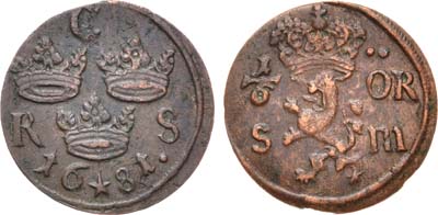 Лот №240,  Королевство Швеция. Король Карл XI. 1/6 эре 1681 года. (S.M.).