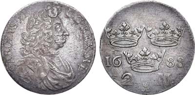 Лот №241,  Королевство Швеция. Король Карл XI. 2 марки 1688 года.