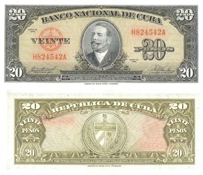 Лот №263,  Куба. Национальный банк Кубы. 20 песо 1958 года.