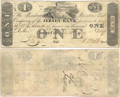 Лот №269,  США. Региональный городской, частный выпуск города Джерси. Эмиссия Банк Джерси. 1 доллар 1820 года.