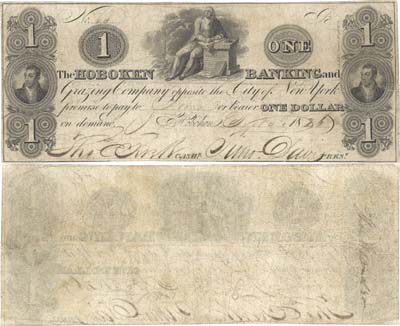 Лот №271,  США. Региональный, городской, частный выпуск. Эмиссия Банка Хобокен (Нью-Йорк). 1 доллар 1826 года.