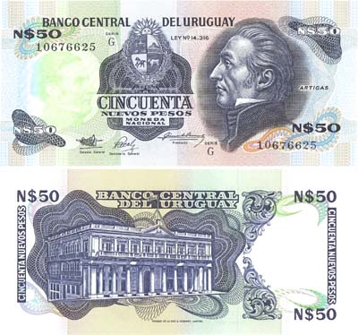 Лот №287,  Уругвай. Центральный банк Уругвая. 50 новых песо 1989 года.