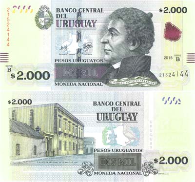 Лот №289,  Уругвай. Центральный банк Уругвая. 2000 уругвайских песо 2015 года.