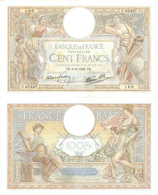 Лот №290,  Франция. Банк Франции. 100 франков 1938 года.