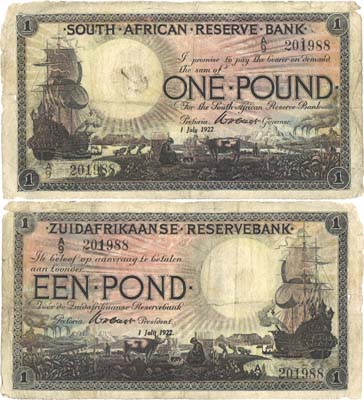 Лот №297,  ЮАР. Резервный банк Южно-Африканской республики. 1 фунт 1922 года.