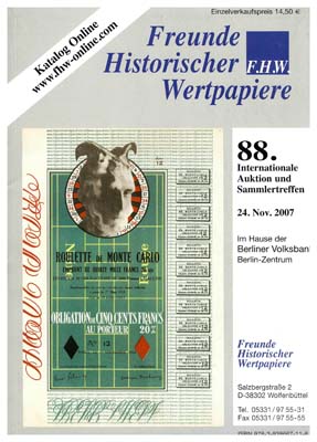 Лот №310,  FHW Freunde Historischer Wertpapiere. Каталог аукциона. 88-й международный аукцион и встреча коллекционеров.