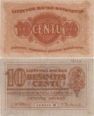 Лот №684,  Литва. Банк Литвы. 10 центов 1922 года.