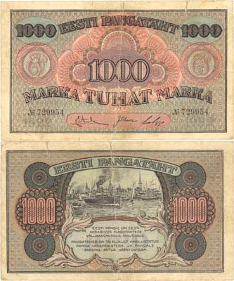 Лот №687,  Эстонская Республика. Банковый билет 1000 марок (1922) года. .