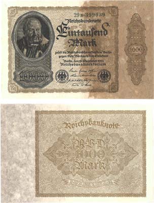 Лот №695,  Германия. Веймарская республика. Рейхсбанк Германской Империи. 1000 марок 1922 года.
