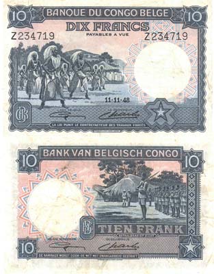 Лот №697,  Бельгийское Конго. 10 франков 1948 года.