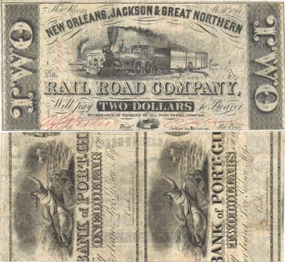 Лот №727,  США. New Orleans, Jackson & Great Northern Rail Road Company. Новый Орлеан. 2 доллара 1861 года.