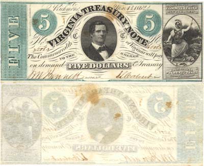 Лот №730,  США. Вирджинский Казначейский знак (Ричмонд, Вирджиния). 2 доллара 1862 года.