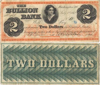 Лот №731,  США. Буллион Банк, Вашингтон DC. 2 доллара 1862 года.