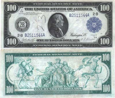 Лот №741,  США. Банкнота Федерального резерва 100 долларов 1914 года.